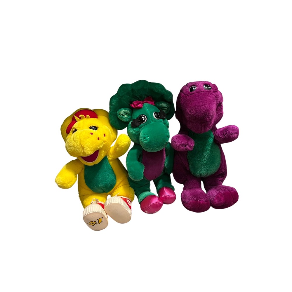 Vintage Barney Baby Bop BJ Plush Set Lyons Group 90s Dinosaur Stuffed Animals